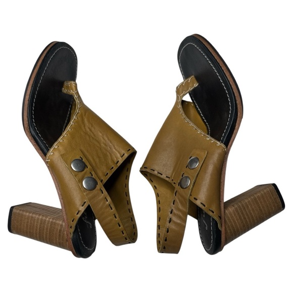 Free People Marlowe Sling Back Block Heels In Tan Leather Shoes Size: US 10 - Picture 7 of 13